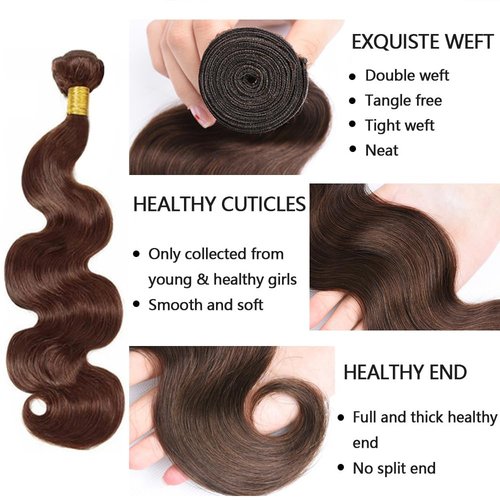 #4 Brown Bundles Human Hair Chocolate Brown Body Wave 3 Bundles 16 18 20 inch Real Color #4 Body Wave Human Hair Extensions 150g Dark Brown Bundles