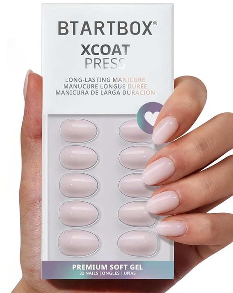BTArtbox Press On Nails - Almond Shape, Power Calm Nude Pink, 4-Week Wear | 32 Nails in 16 Sizes