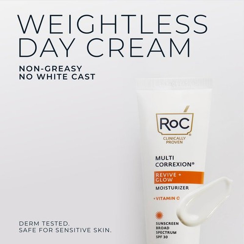 RoC Multi Correxion Revive + Glow Vitamin C Sunscreen Broad Spectrum SPF 30 Face Moisturizer (1.7 oz) with Retinol Eye Cream Packette