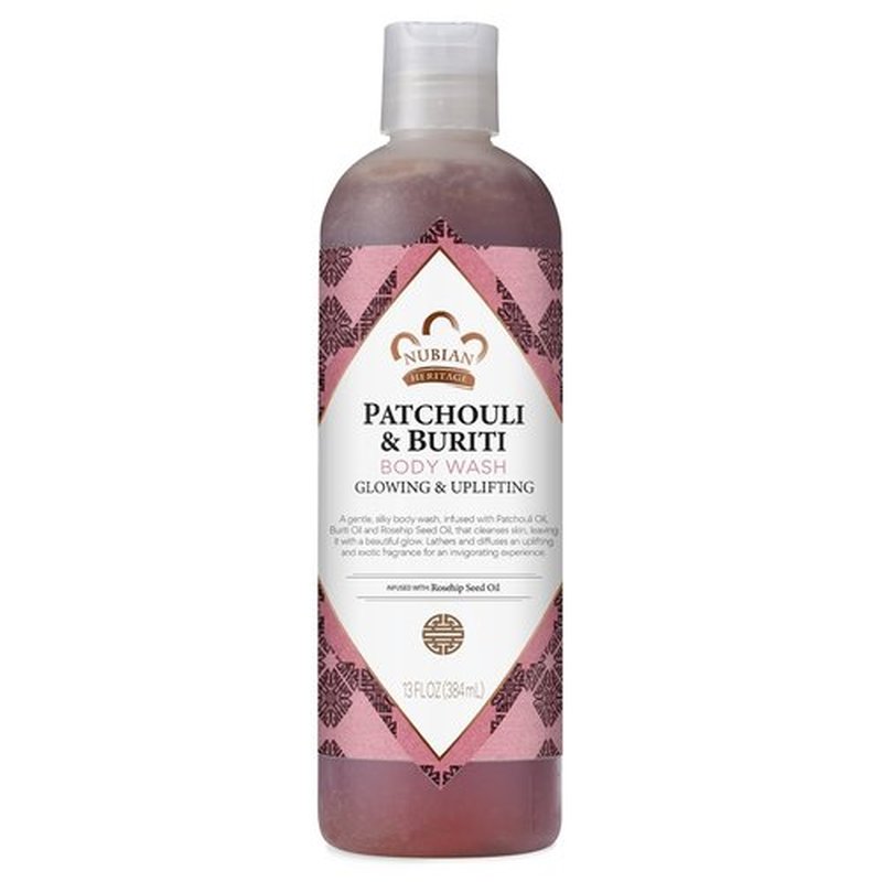 Nubian Heritage Body Wash - Toning Patchouli & Buriti Formula with Aloe Vera & Rosehip Oil | 13 Oz