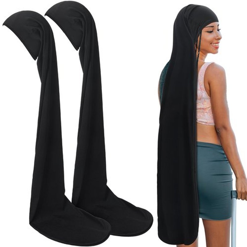 Twistover 2 Pcs Jumbo Dreadlock Cap Hair Dreads Head Wrap Loc Wraps for Dreads Hair Accessories for Men Women Sleeping(Black,Black,50 Inches)