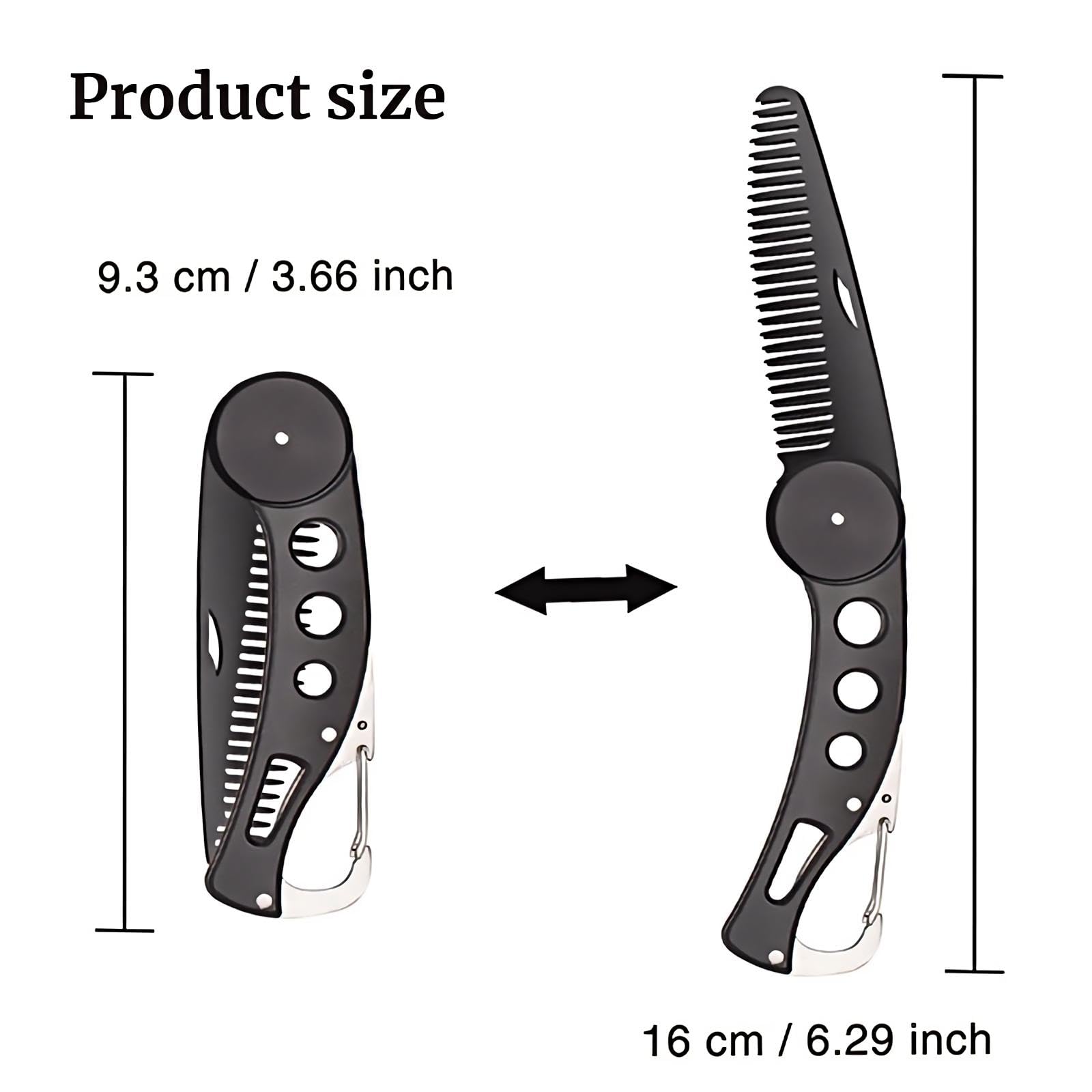 KINTEGOOD Stainless Steel Folding Beard Comb, Portable Mustache Comb, Beard Grooming Kit - Black