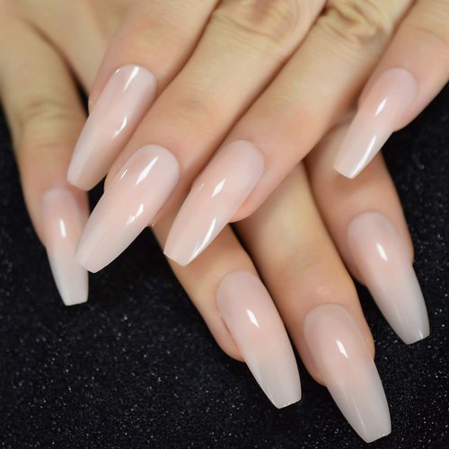 500PCS No Trace Coffin Long Ballerina Acrylic False Nails, Clear Full Cover Long Coffin Nails with Nail Cutter, Glue, Files, Buffers and Brush