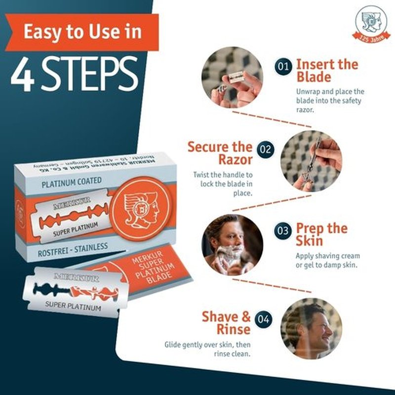 Merkur Super Double Edge Razor Blades - Precision Stainless Steel with Platinum & Teflon Coating | 30 Count