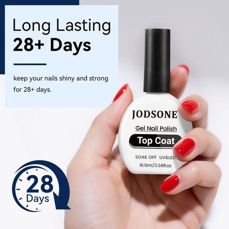 JODSONE Gel Top Coat - No Wipe Clear Finish for Long-Lasting Shine | 16.5ml Cured with UV Lamp