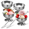 Housoutil Ice Cream Cups, 4 Pcs Stainless Steel Serving Dessert Bowls, Round Sauce Bowls, Reusable Footed Yogurt Snack Candy Cups for Cake Salad Fruit Pudding Snacks Christmas Party