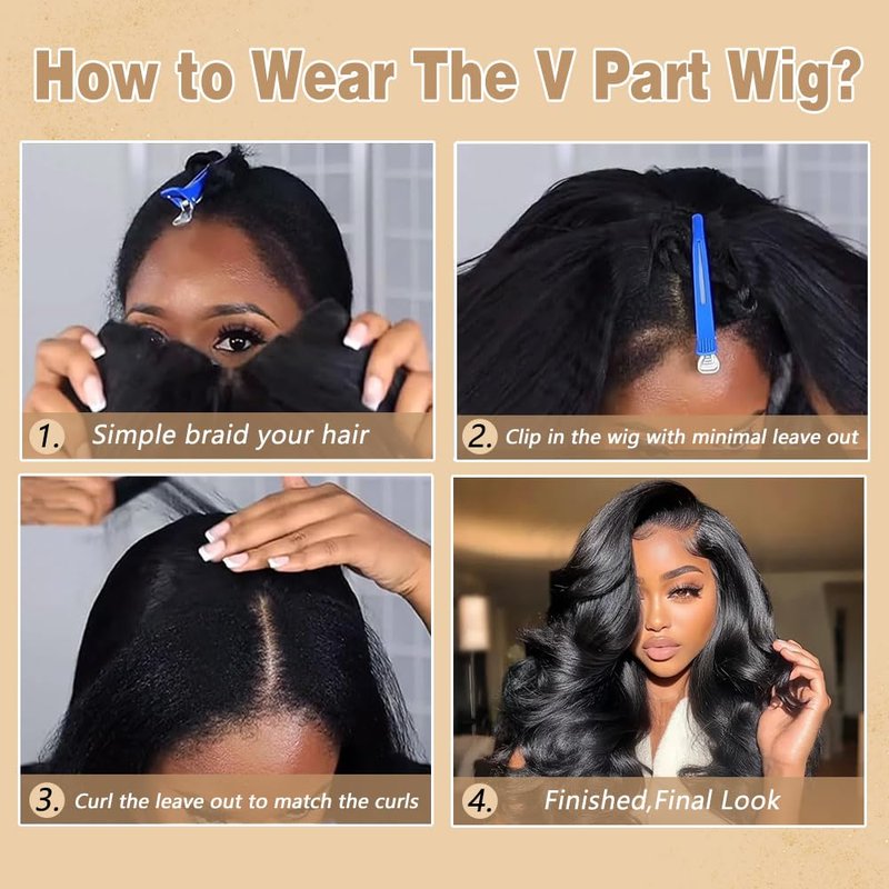 V Part Wig Human Hair Body Wave Upgrade U Part Human Hair Wigs With Adjustable Drawstring 250% Density Glueless No Leave Out V Shape Wigs Full Head Clip In Half Wig For Women (Natural Black, 16 Inch)
