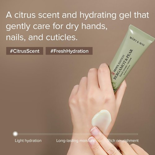 Mary&May SEOUL EDITION Bergamot & Pear Refreshing Hand Cream - Korean Moisturizing Vegan Hand Moisturizer - Refreshing Citrus Scent - Non Greasy Light Gel Cream Texture, 1.69oz.