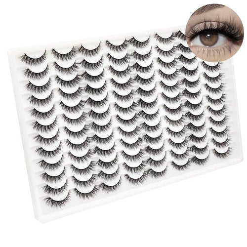 Azenlo False Eyelashes 48 Pairs Faux Mink Lashes 14mm Wispy Lashes 3D Fluffy Cat Eye Lashes Pack Bulk Wholesale Strip Lashes(style 48-045)