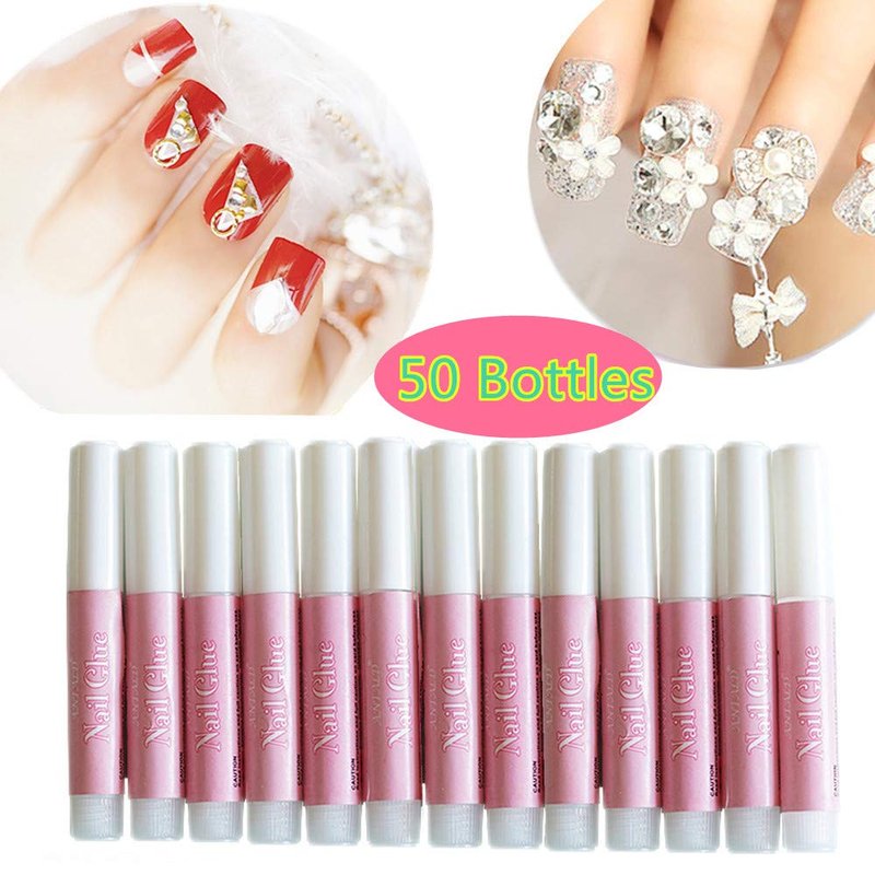 XICHEN 50 bottles Professiona Nail Art Glue for Beauty False Adhesive Transfer Tips Decorations Adhesive Transparent 2 ML(0.07 oz)/bottles,nail supplies for nail techs