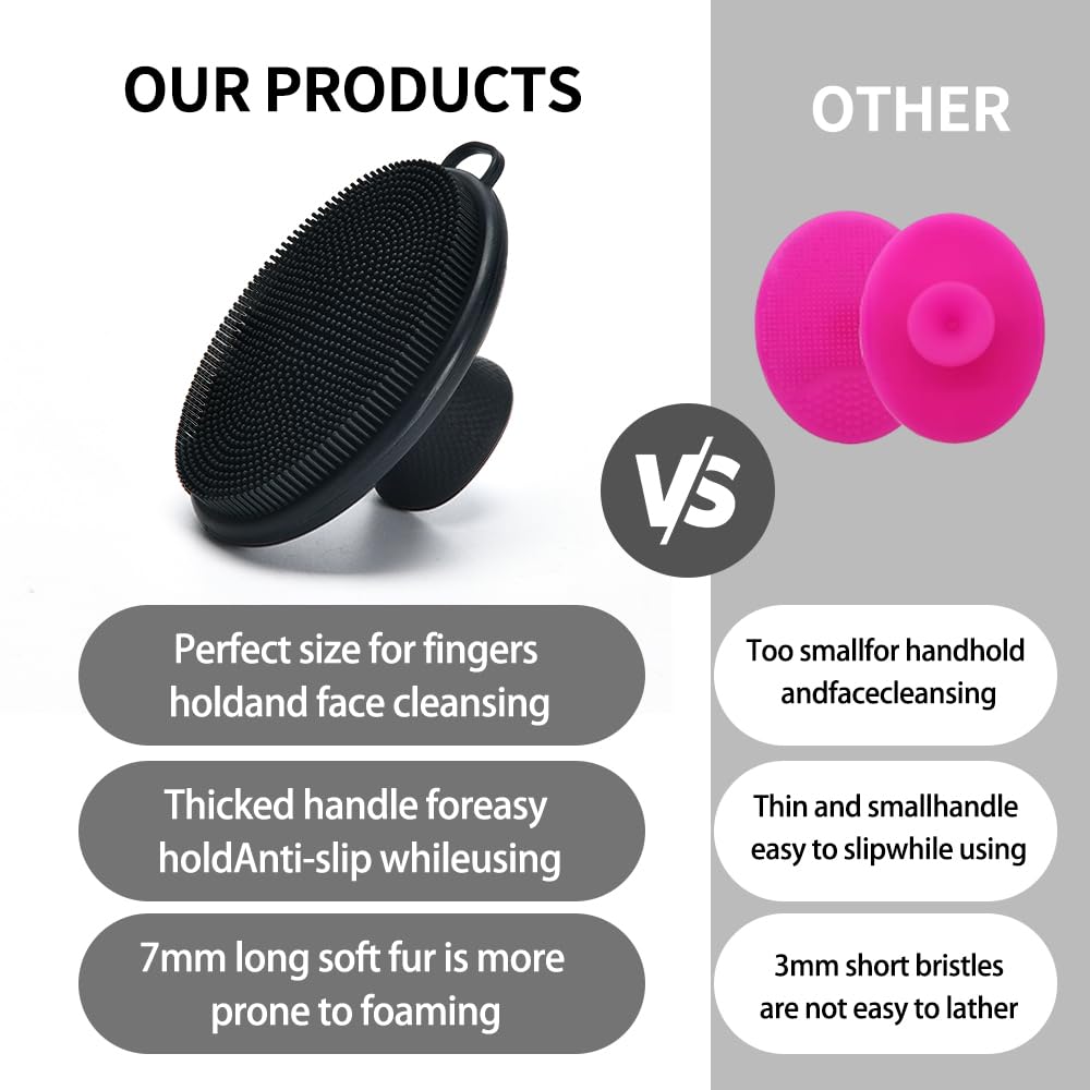 Face Scrubber,Silicone Face Scrubber for Men Women,Third Generation Upgraded 1262 Soft Bristle Manual Cleansing Brushes,Suitable for All Skin Types,face exfoliating Cleaning Brush (Black) (Large)