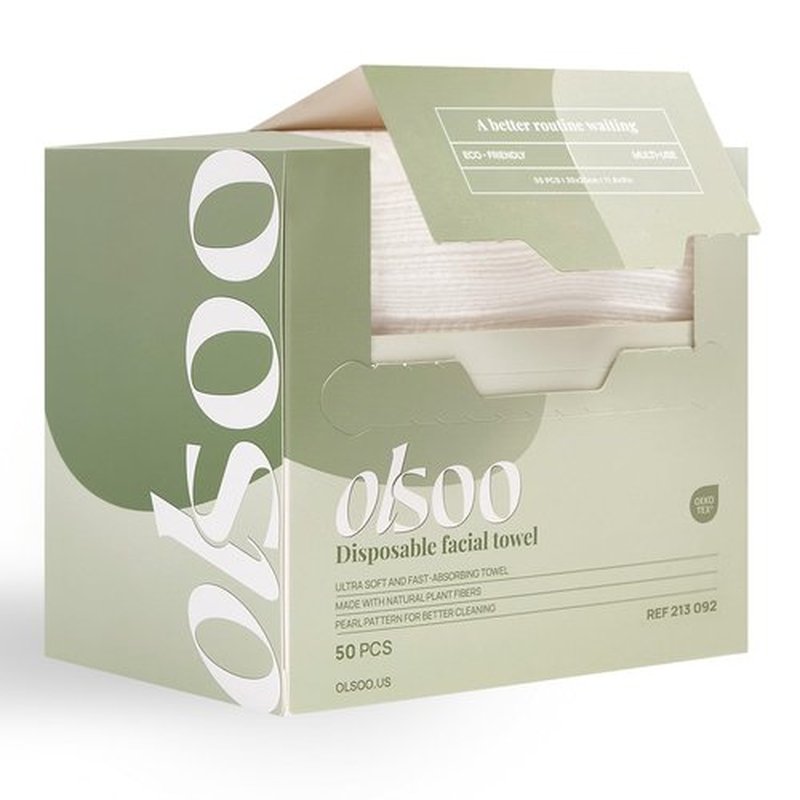 OLSOO Clean Face Towels XL® – 100% Viscose, OEKO-TEX Certified, Ultra Soft Disposable Towels, Super Absorbent & Eco-Friendly for All Skin Types (50 Count)
