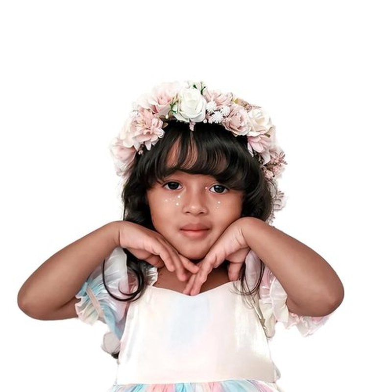 PoshMyra Flower Crown for Girls Birthday Party Children Floral Headpiece Kids Headband Wedding Holo Hair Accessories Photo Prop Soft Pink Headband