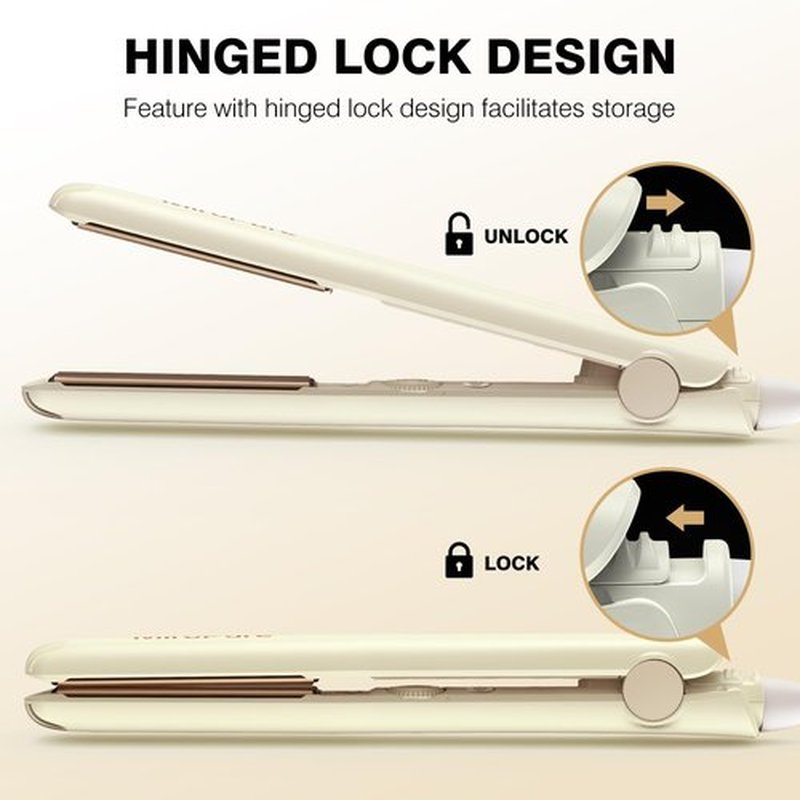 MiroPure 1 Inch Flat Iron, Hair Straightener with 30S Fast Heating & 60min Auto Shut-Off, Hair Straightener and Curler 2 in 1 with 3D Ceramic Floating Plates, Beige