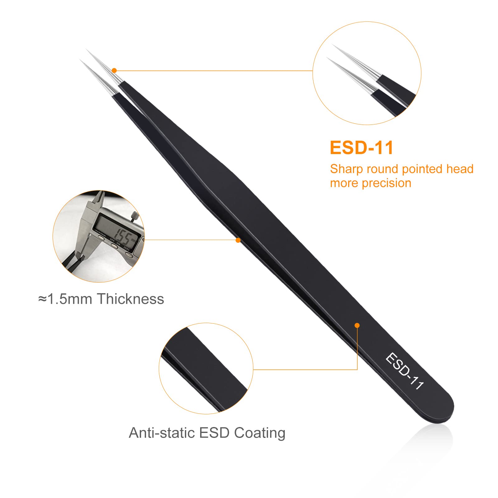 kaverme 3PCS Precision Tweezers Set, Upgraded Anti-Static Stainless Steel of Tweezers, for Electronics, Soldering, Laboratory Work, Jewelry-Making, Model, Craft