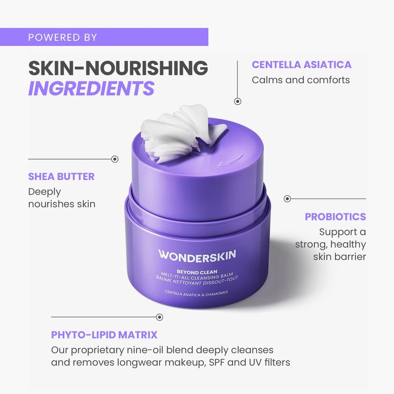 Wonderskin Cleansing Balm - Melt It All Balm to Milk Makeup Remover, Gentle Hydrating Face Cleanser with Centella and Chamomile