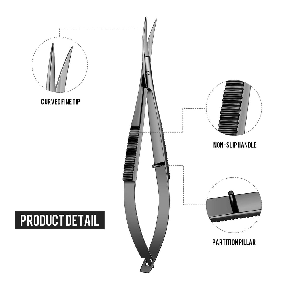 Shynai 2 Pieces 4.7 Inch Embroidery Scissors Curved Eyebrow Scissors Tip Spring Action Stainless Steel Cutting Eyebrow Trimming Craft(Black)