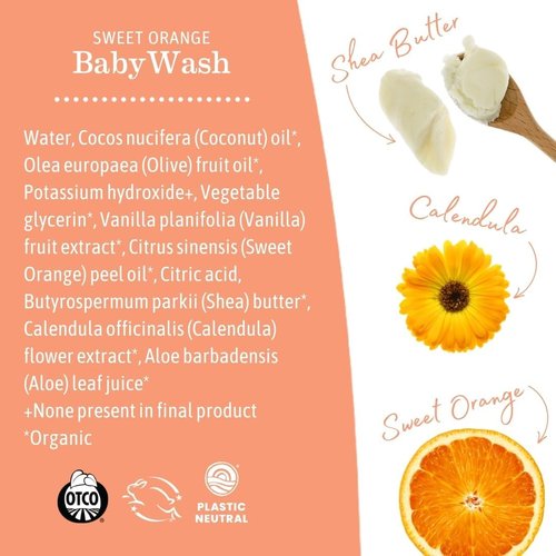 Earth Mama Sweet Orange Baby Liquid Wash - Organic Foaming Hand Soap for Sensitive Skin, 6.27 fl oz