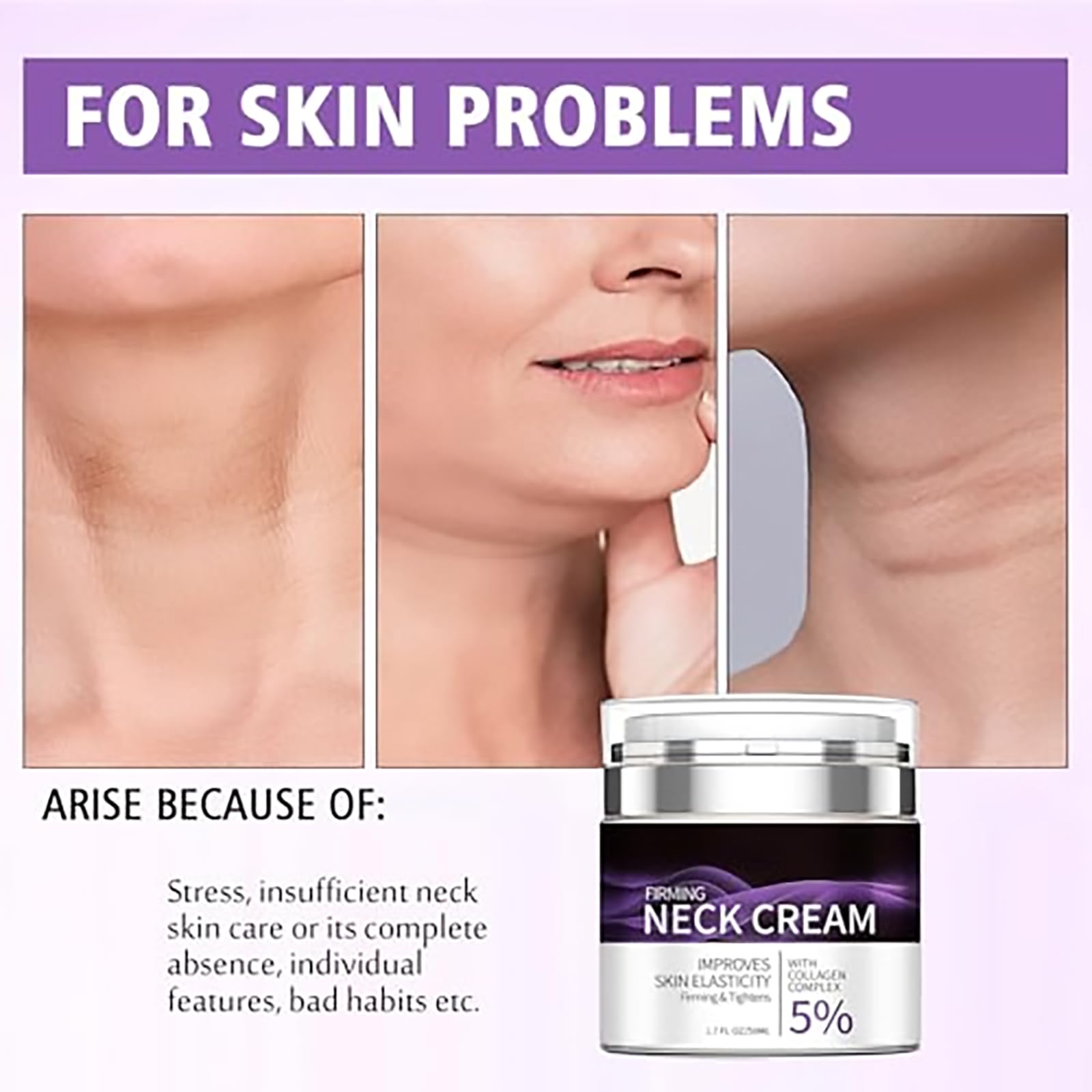 5% Collagen Complex Neck Firming Cream - Anti-Aging Moisturizer Improving Skin Elasticity for Men & Women, All Natural Ingredients - Retinol, Collagen & Hyaluronic Acid, 1.8 Fl Oz