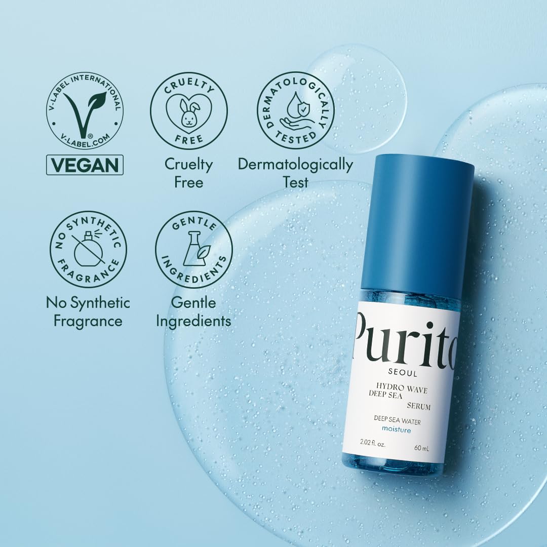 PURITO Deep Sea Serum | Deep Sea Water 66% + Marine Complex + Snow Mushrooms | Facial Serum | for Hydration, Skin Plumping | Lightweight & Non-Greasy Texture | Korean skincare, 60mL 2.02 fl.oz