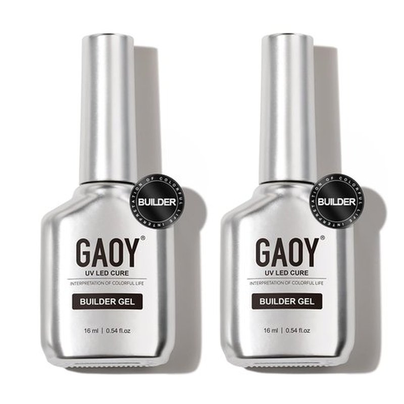 GAOY 2 Pcs 16ml Clear Builder Gel for Nails, Nail Strengthener in a Bottle, Nail Extension Hard Gel, Soak Off Long Lasting UV Light Cure, Base Coat Top Coat Needed