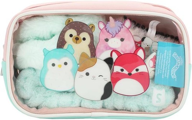 Bioworld Squishmallows Accessory Care Kit - 4-Piece Clear Cosmetic Storage Travel Bag Gift Set