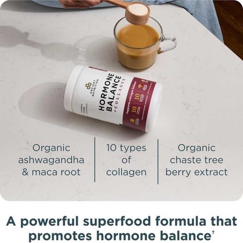 Ancient Nutrition Hormone Balance Collagen Powder - Hydrolyzed Peptides for Energy & Hormone Support | Vanilla, 25 Servings