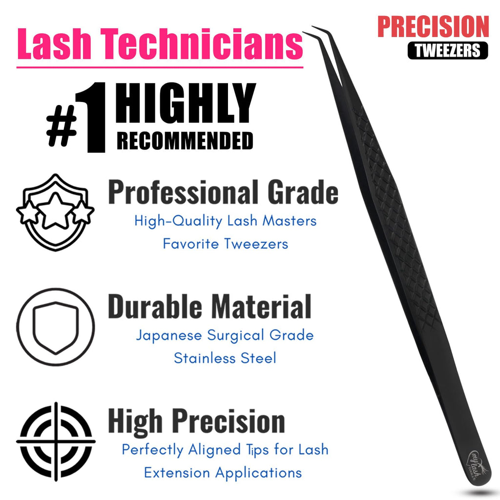 My Lash Tools Eyelash Extension Curved Degree Tweezers for Isolation Lash Extensions 14cm, Best for Individual Isolation & Classic Lashes Japanese Stainless Steel Eyelash Twisers (Black x)