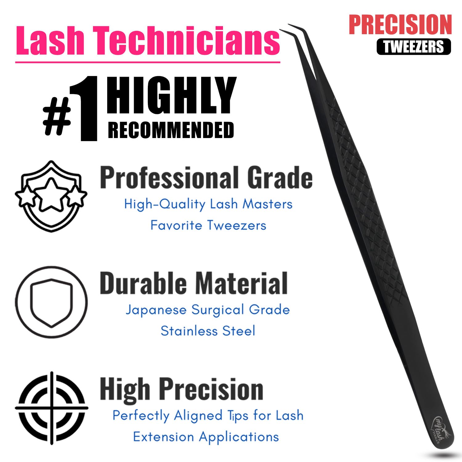 My Lash Tools Eyelash Extension Curved Degree Tweezers for Isolation Lash Extensions 14cm, Best for Individual Isolation & Classic Lashes Japanese Stainless Steel Eyelash Twisers (Black x)