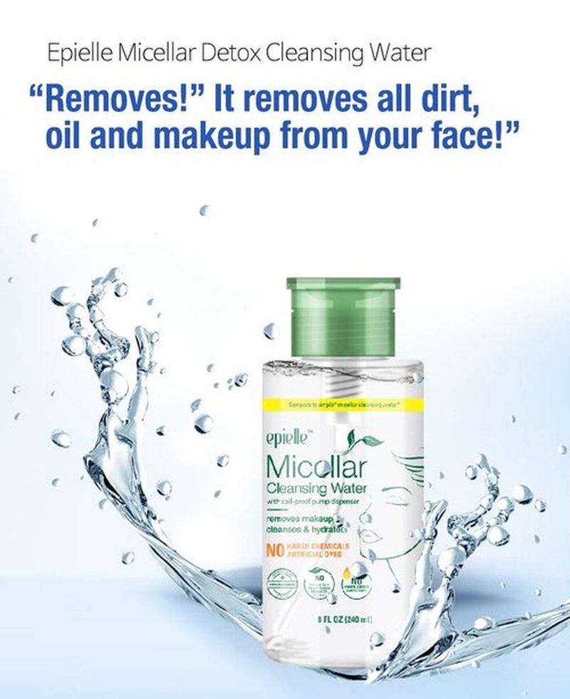 Epielle Micellar Cleansing Water - Gentle Makeup Remover for All Skin Types | 8 Fl Oz | Perfect for Spa Days & Gift Sets