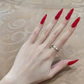 Long Stiletto Press on Nails Almond Fake Nails Solid Color Acrylic False Nails with Luxurious Mirror Design Red Full Cover Artificial Nails Press ons Stick on Nails for Women 24Pcs