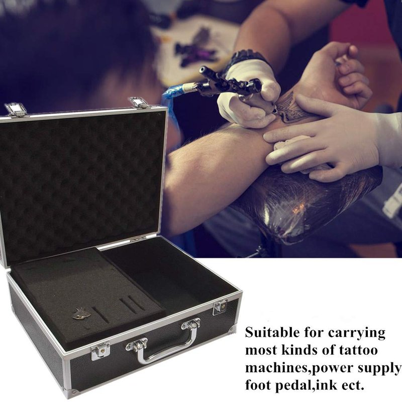 Yuelong Black Tattoo Makeup Carry Case - 12.6" x 9.5" x 5.1" Double Lock Key Aluminum Storage with Sponge