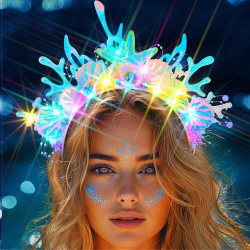 JAKAWIN Light Up Mermaid Accessories Ocean Costume Headband Under the Sea Hair Accessories for Women