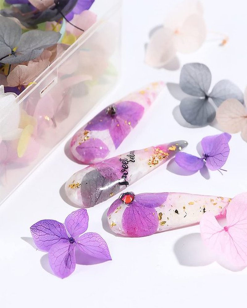 Dry Flowers for Nails,Dried Flowers for Nails,Naturaleza Muerta Flores para UñAs,Dried Hydrangea Flowers Nail Art Handmade Ornaments Decorative Dried Flowers Embossed Boxed Hydrangea Flowers