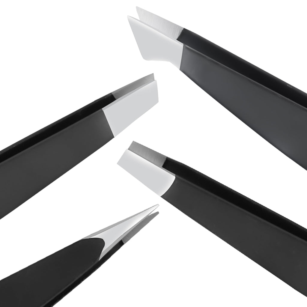 SIVOTE 4-Pack Eyebrow Tweezers for Women – Professional Tweezers for Facial Hair & Chin Hair Removal – Stainless Steel Precision Tweezers for Men and Women in Black