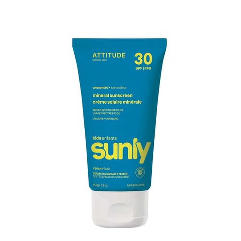 ATTITUDE Mineral Sunscreen | EWG Verified SPF 30 for Baby & Kids - Broad Spectrum UVA/UVB, Unscented, 5.2 Oz