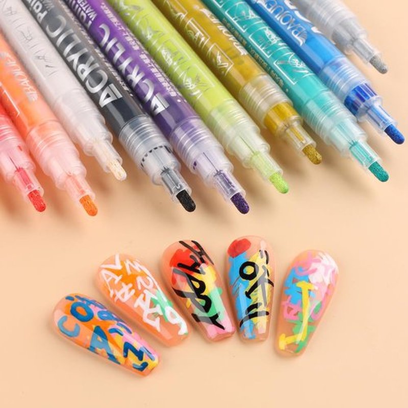 SUTOKAKA 12 Colors Nail Art Pens Set, Graffiti Dotting Nail Polish Pens Drawing Painting Point Liner Acrylic Painted Pen Kit for Home & Salon DIY Nails Art Design Manicure Tools