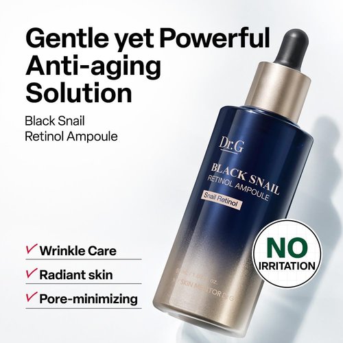 Dr. G Black Snail Retinol Ampoule - Advanced Anti-Aging Face Serum with Snail Mucin - 1.69 fl oz for Glowing Skin