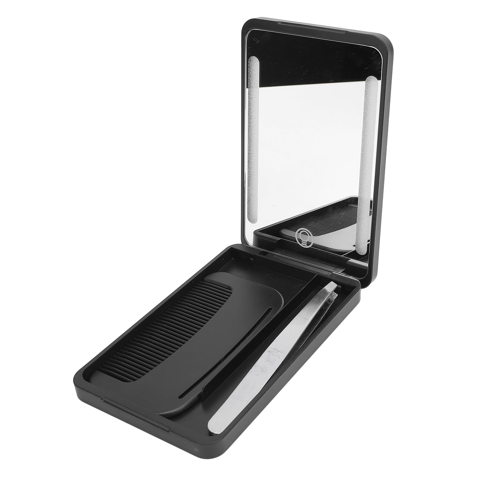 Yechiry LED Lighted Pocket Mirror, Rechargeable Compact Makeup Mirrorwith Travel Comb, Metal Eyebrow Tweezer & Smart Fill Light for Travel (Black)