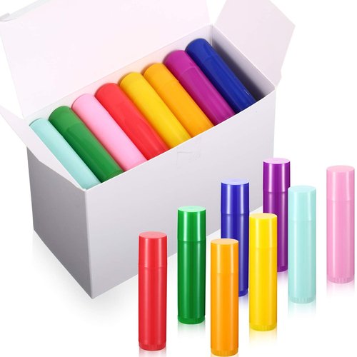 Maitys 48 Pcs 5ml Empty Lip Balm Tubes Bulk Colorful Rotatable Lip Gloss Container Tubes Refillable Gloss Bottles Plastic Empty Balm Containers Lipstick DIY Cosmetic Holder, 8 Colors