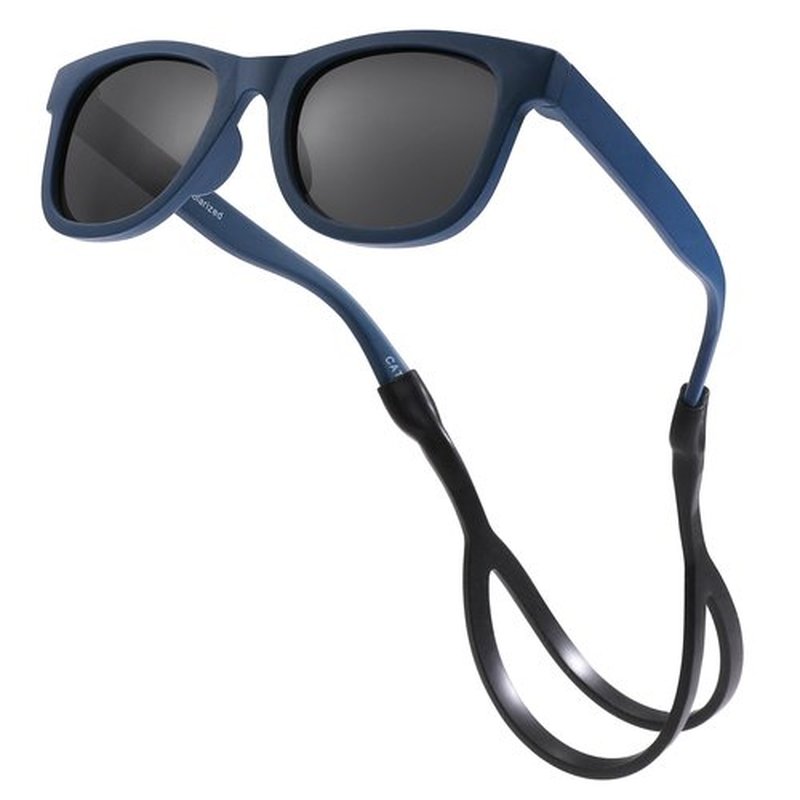 COASION Bendable Flexible Polarized Newborn Baby Sunglasses with Silicon Strap for Infant Boys Girls Age 0-12 Months (Dark Blue/Grey)