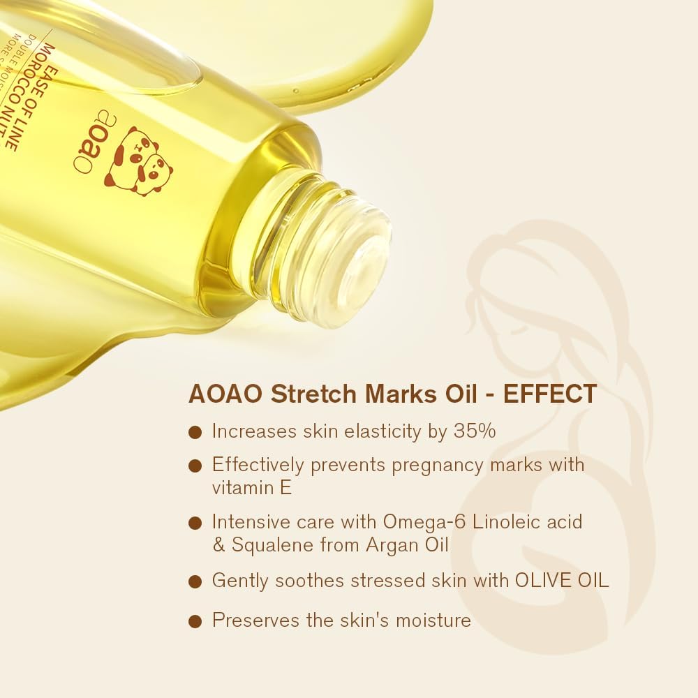 AOAO Stretch Mark Oil for Pregnancy and Body Oil for Pregnant Women, Morocco Nut Oil Help for Scars and Stretch Marks Removal and Prevention, Repair, Firming & Smoothing Fine Lines - 100ml/1pack
