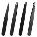 4 Pack Tweezers for Eyebrows, Stainless Steel Pointed Tip Ingrown Hair Removal Tweezers Black Precision Tweezer Set for Women Men Precision for Eyebrows Facial Ingrown Hair and Splinter Removal