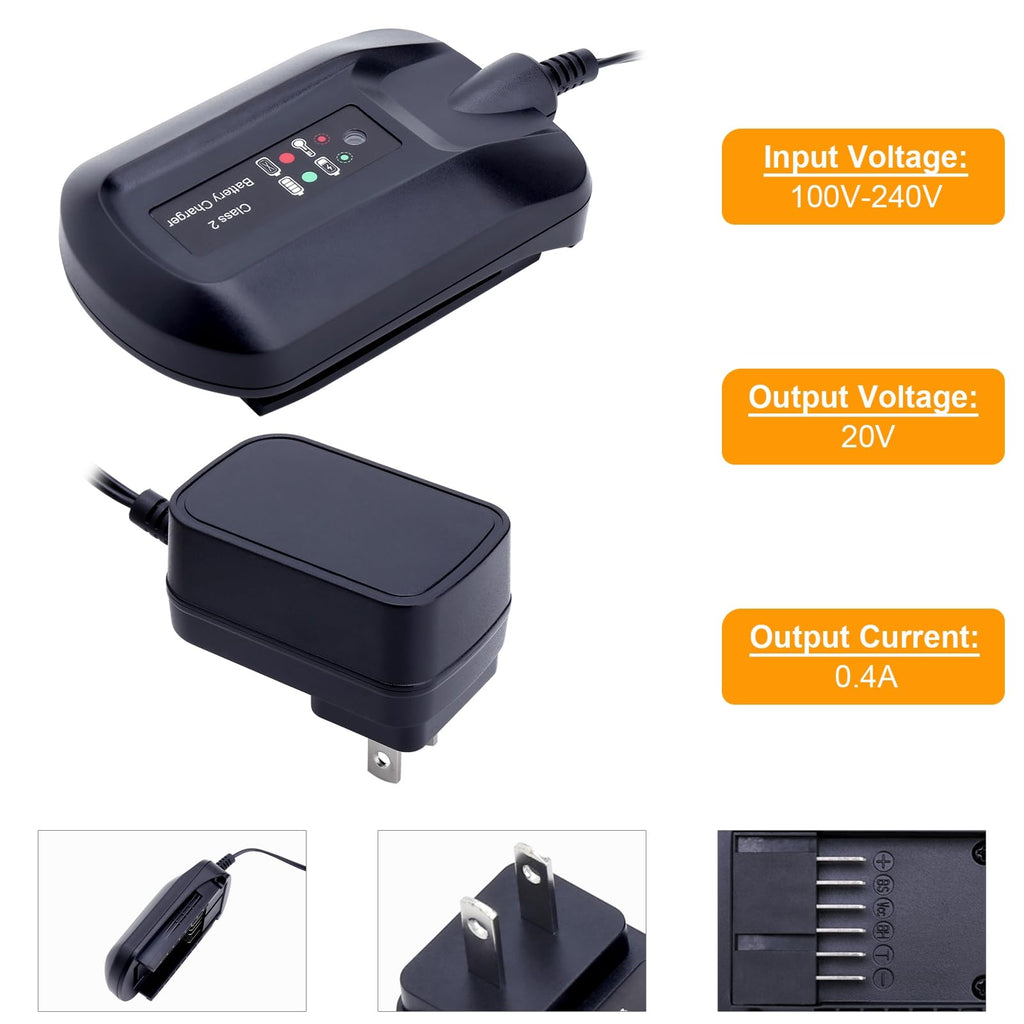 Replacement for Worx Battery 20V Charger WA3742, 20-Volt Battery Charger Compatible with Worx 20V Battery WA3525 WA3520 WA3578 Charger