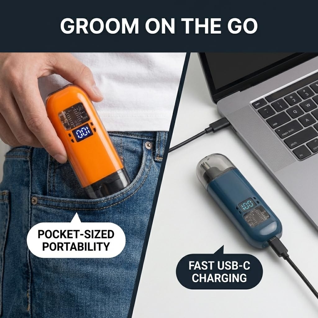 Nose Hair Trimmer for Men - 2025 Professional Painless Nose and Ear Hair Trimmer, IPX7 Waterproof, 6000 RPM Dual Blades, USB Rechargeable, Digital Display, Pocket Size for Travel (Orange)