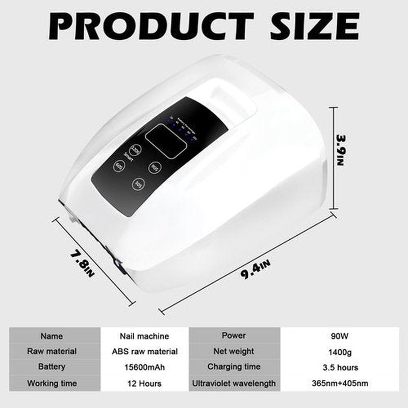 90W Professional Wireless Cordless Rechargeable UV LED Nail Lamp,Nail Lamp Gel Nail Curing Dryer Light for Nails with 45 Beads,4 Timer Setting LCD Display Nail Polish Machine (White)