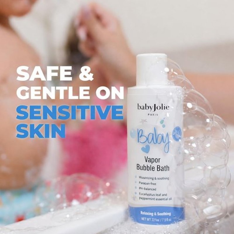 Baby Jolie Vapor Bubble Bath - Aromatherapy for Stuffy Nose & Cough Relief | Natural Eucalyptus & Peppermint, 7.5 oz