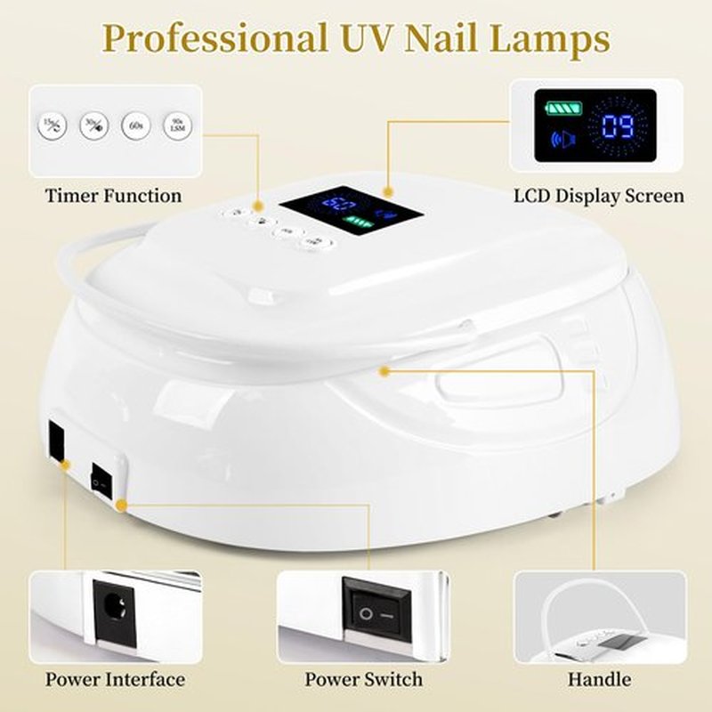 BOMOQING 126W Rechargeable UV LED Nail Lamp, Portable Cordless Nail Dryer with Auto Sensor and 4 Timer Settings, Professional Curing Lamp for Gel Polish and Salon (White)