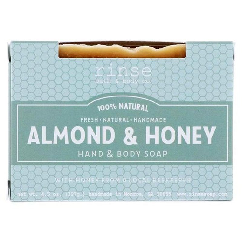 Rinse Bath & Body Almond and Honey Soap - Handmade Castile Soap w/Local Honey | Naturally Moisturizing Bar Soap | Shea & Cocoa Butter | Essential Oils | Natural Soap | Vegan | Gluten Free | 4.25oz