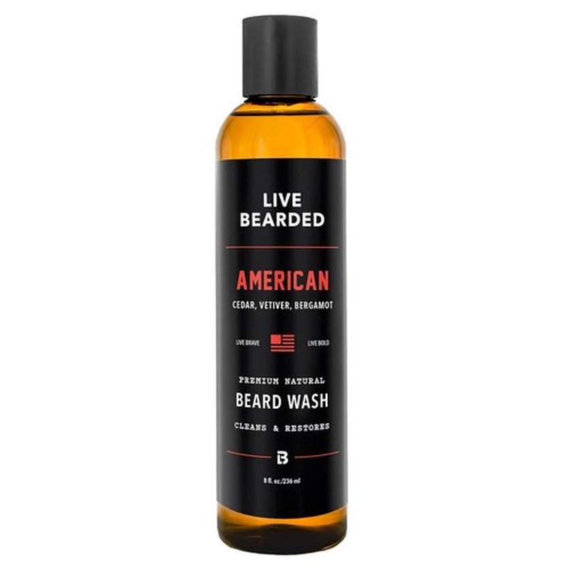 Live Bearded Beard Wash - All-Natural Water-Based Cleanser for Gentle Deep Clean - 8 fl oz | American Scent: Cedar, Vetiver, Bergamot